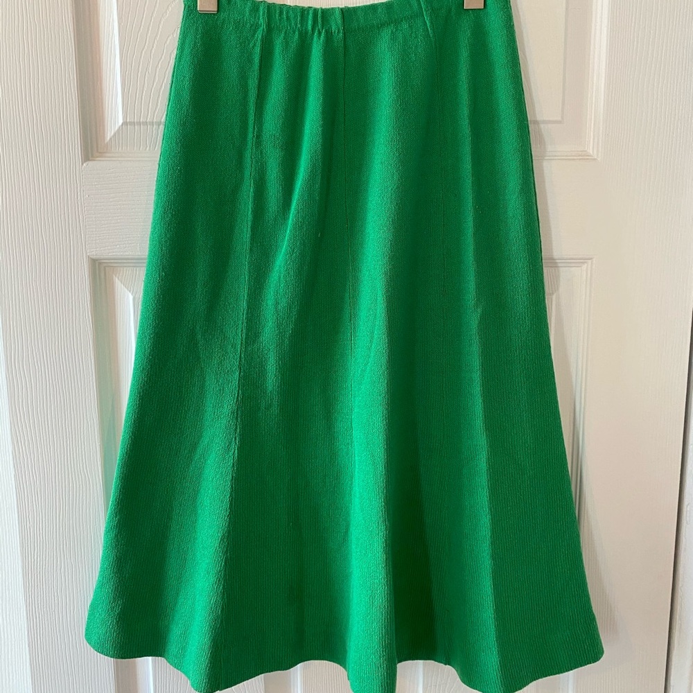 Vintage - wool knit green mid-length skirt - s